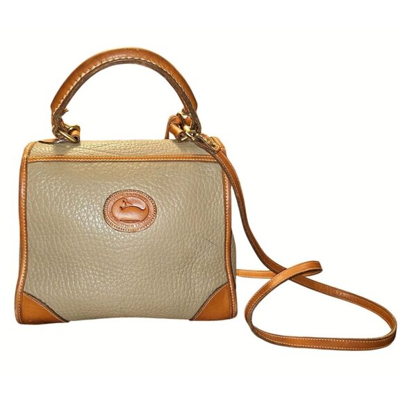 Dooney & Bourke Vintage Pebbled Leather Suede Satchel Crossbody Tan Brown USA - Picture 3 of 16